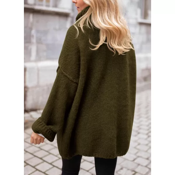 imagePRETTYGARDEN Womens 2023 Fall Knit Sweater Casual Long Sleeve Turtleneck Loose Chunky Pullover TopsArmy Green