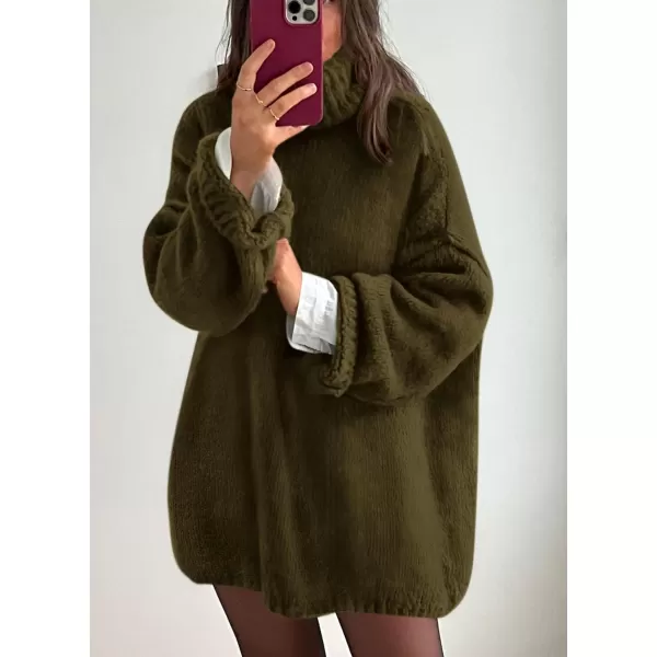 imagePRETTYGARDEN Womens 2023 Fall Knit Sweater Casual Long Sleeve Turtleneck Loose Chunky Pullover TopsArmy Green