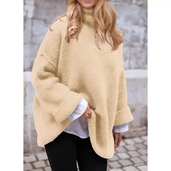 imagePRETTYGARDEN Womens 2023 Fall Knit Sweater Casual Long Sleeve Turtleneck Loose Chunky Pullover TopsBeige