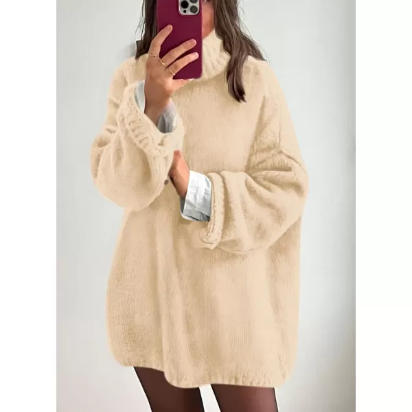 imagePRETTYGARDEN Womens 2023 Fall Knit Sweater Casual Long Sleeve Turtleneck Loose Chunky Pullover TopsBeige