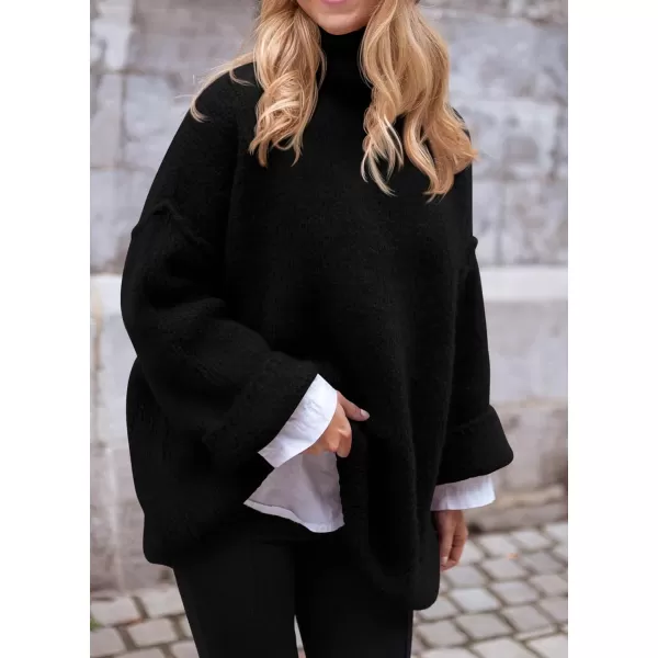imagePRETTYGARDEN Womens 2023 Fall Knit Sweater Casual Long Sleeve Turtleneck Loose Chunky Pullover TopsBlack