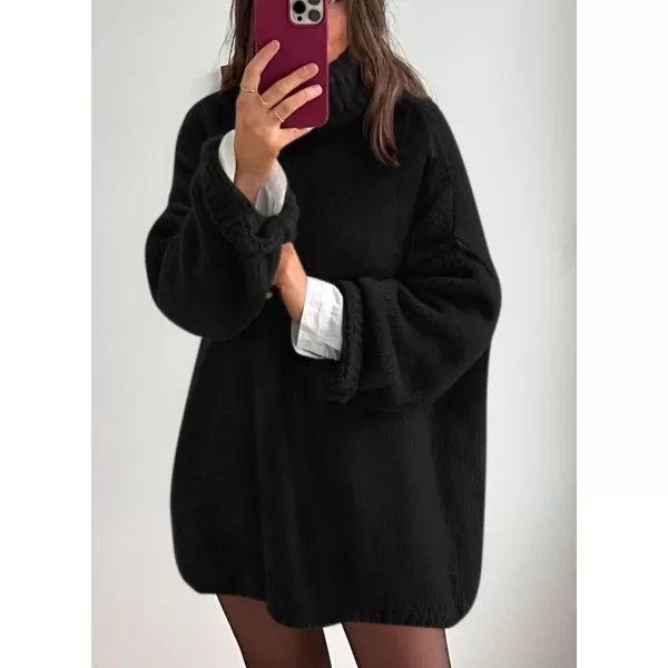 imagePRETTYGARDEN Womens 2023 Fall Knit Sweater Casual Long Sleeve Turtleneck Loose Chunky Pullover TopsBlack
