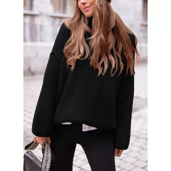 imagePRETTYGARDEN Womens 2023 Fall Knit Sweater Casual Long Sleeve Turtleneck Loose Chunky Pullover TopsBlack