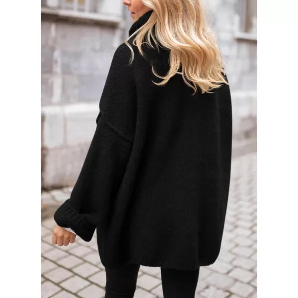 imagePRETTYGARDEN Womens 2023 Fall Knit Sweater Casual Long Sleeve Turtleneck Loose Chunky Pullover TopsBlack