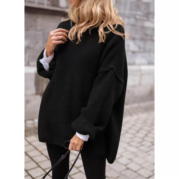 imagePRETTYGARDEN Womens 2023 Fall Knit Sweater Casual Long Sleeve Turtleneck Loose Chunky Pullover TopsBlack