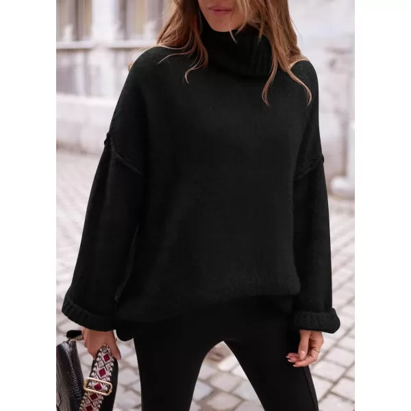imagePRETTYGARDEN Womens 2023 Fall Knit Sweater Casual Long Sleeve Turtleneck Loose Chunky Pullover TopsBlack