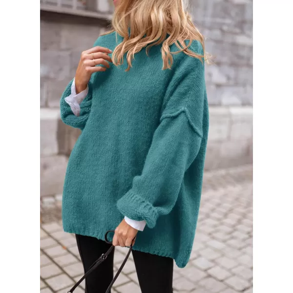 imagePRETTYGARDEN Womens 2023 Fall Knit Sweater Casual Long Sleeve Turtleneck Loose Chunky Pullover TopsBlue Green
