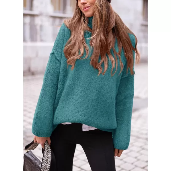 imagePRETTYGARDEN Womens 2023 Fall Knit Sweater Casual Long Sleeve Turtleneck Loose Chunky Pullover TopsBlue Green