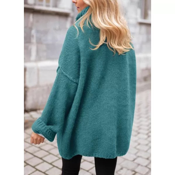 imagePRETTYGARDEN Womens 2023 Fall Knit Sweater Casual Long Sleeve Turtleneck Loose Chunky Pullover TopsBlue Green