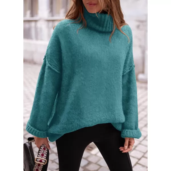 imagePRETTYGARDEN Womens 2023 Fall Knit Sweater Casual Long Sleeve Turtleneck Loose Chunky Pullover TopsBlue Green