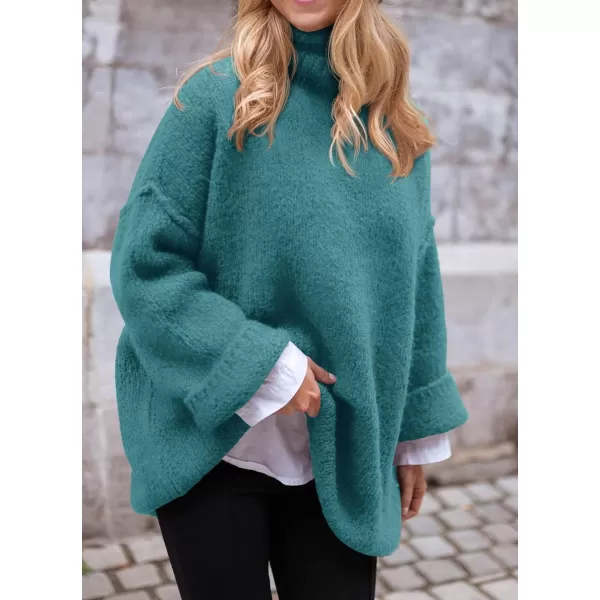 imagePRETTYGARDEN Womens 2023 Fall Knit Sweater Casual Long Sleeve Turtleneck Loose Chunky Pullover TopsBlue Green