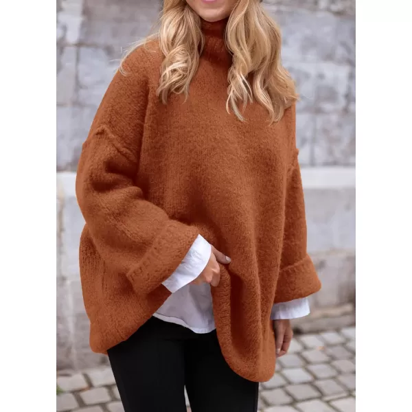 imagePRETTYGARDEN Womens 2023 Fall Knit Sweater Casual Long Sleeve Turtleneck Loose Chunky Pullover TopsBrick Red