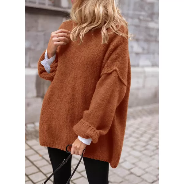 imagePRETTYGARDEN Womens 2023 Fall Knit Sweater Casual Long Sleeve Turtleneck Loose Chunky Pullover TopsBrick Red