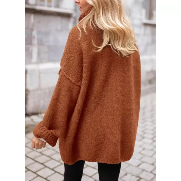 imagePRETTYGARDEN Womens 2023 Fall Knit Sweater Casual Long Sleeve Turtleneck Loose Chunky Pullover TopsBrick Red