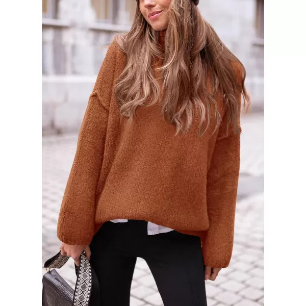 imagePRETTYGARDEN Womens 2023 Fall Knit Sweater Casual Long Sleeve Turtleneck Loose Chunky Pullover TopsBrick Red