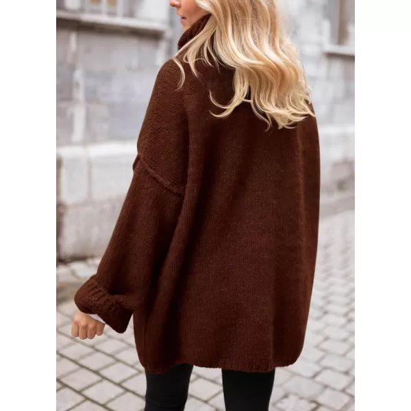 imagePRETTYGARDEN Womens 2023 Fall Knit Sweater Casual Long Sleeve Turtleneck Loose Chunky Pullover TopsDark Coffee