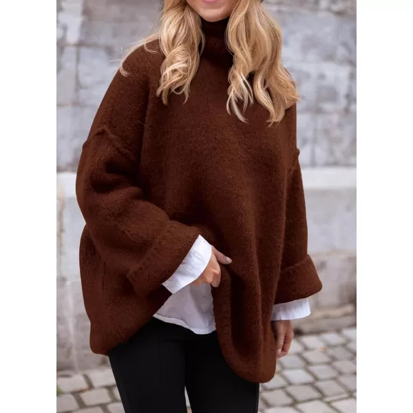imagePRETTYGARDEN Womens 2023 Fall Knit Sweater Casual Long Sleeve Turtleneck Loose Chunky Pullover TopsDark Coffee