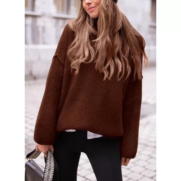imagePRETTYGARDEN Womens 2023 Fall Knit Sweater Casual Long Sleeve Turtleneck Loose Chunky Pullover TopsDark Coffee