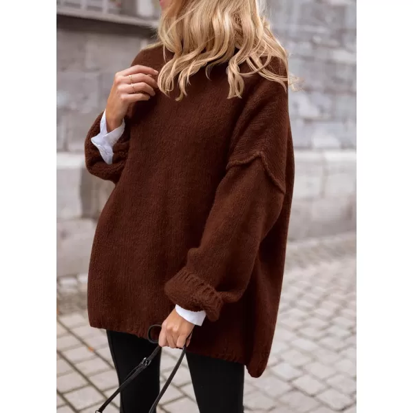 imagePRETTYGARDEN Womens 2023 Fall Knit Sweater Casual Long Sleeve Turtleneck Loose Chunky Pullover TopsDark Coffee