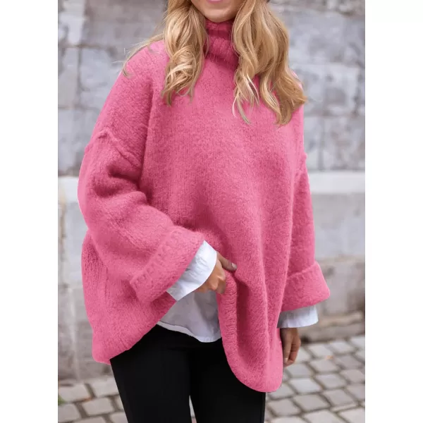 imagePRETTYGARDEN Womens 2023 Fall Knit Sweater Casual Long Sleeve Turtleneck Loose Chunky Pullover TopsPink