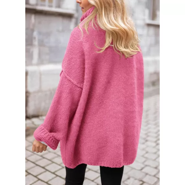 imagePRETTYGARDEN Womens 2023 Fall Knit Sweater Casual Long Sleeve Turtleneck Loose Chunky Pullover TopsPink