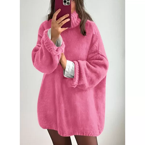 imagePRETTYGARDEN Womens 2023 Fall Knit Sweater Casual Long Sleeve Turtleneck Loose Chunky Pullover TopsPink