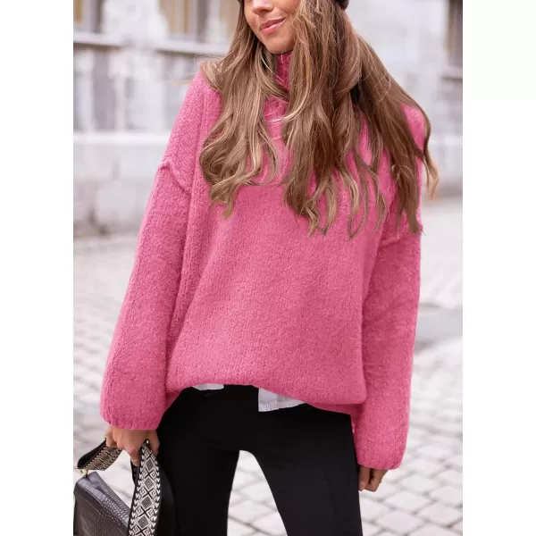 imagePRETTYGARDEN Womens 2023 Fall Knit Sweater Casual Long Sleeve Turtleneck Loose Chunky Pullover TopsPink