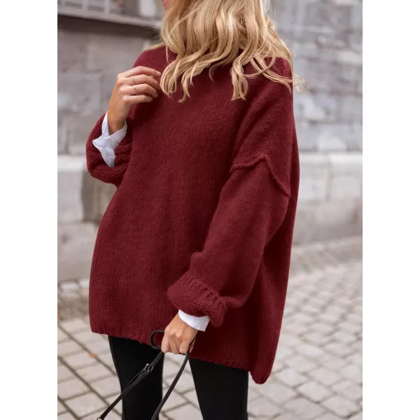 imagePRETTYGARDEN Womens 2023 Fall Knit Sweater Casual Long Sleeve Turtleneck Loose Chunky Pullover TopsWine Red