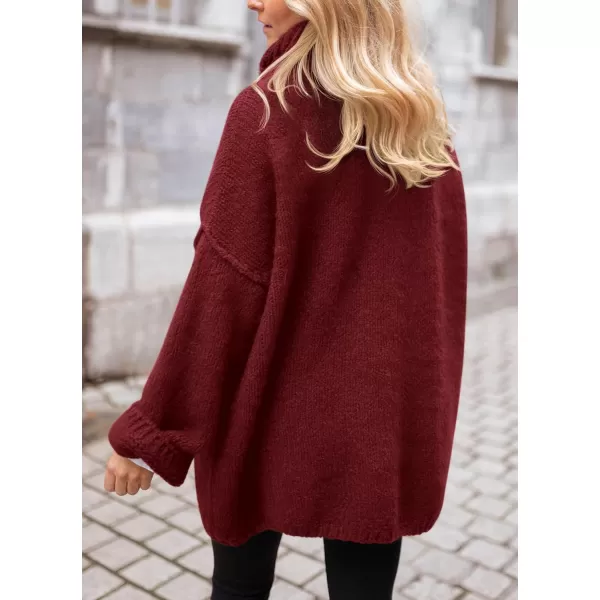 imagePRETTYGARDEN Womens 2023 Fall Knit Sweater Casual Long Sleeve Turtleneck Loose Chunky Pullover TopsWine Red
