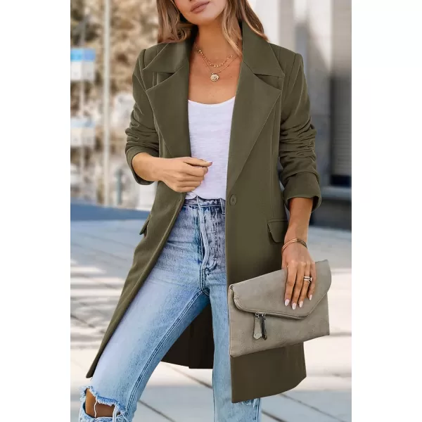 imagePRETTYGARDEN Womens 2023 Fall Long Blazer Jackets Long Sleeve Lapel Pockets Loose Fit Work Casual Blazers OuterwearArmy Green