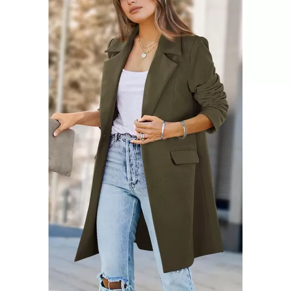 imagePRETTYGARDEN Womens 2023 Fall Long Blazer Jackets Long Sleeve Lapel Pockets Loose Fit Work Casual Blazers OuterwearArmy Green
