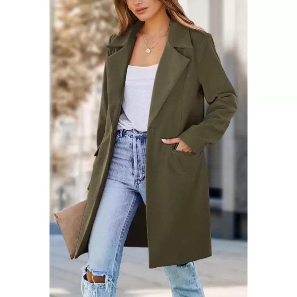 imagePRETTYGARDEN Womens 2023 Fall Long Blazer Jackets Long Sleeve Lapel Pockets Loose Fit Work Casual Blazers OuterwearArmy Green