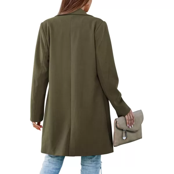 imagePRETTYGARDEN Womens 2023 Fall Long Blazer Jackets Long Sleeve Lapel Pockets Loose Fit Work Casual Blazers OuterwearArmy Green