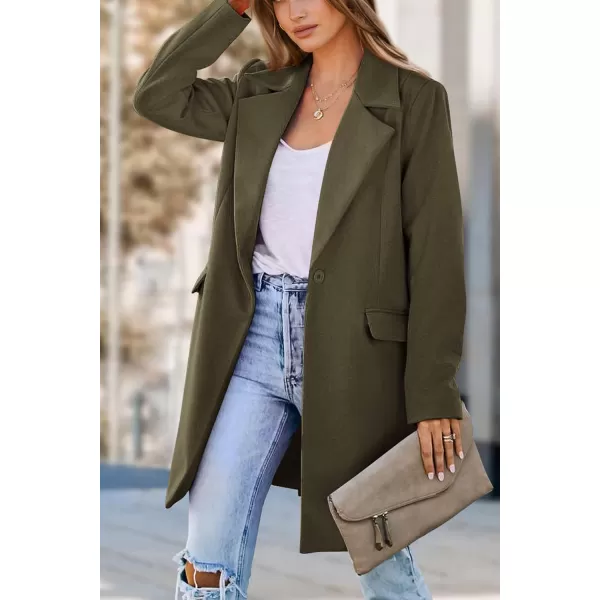 imagePRETTYGARDEN Womens 2023 Fall Long Blazer Jackets Long Sleeve Lapel Pockets Loose Fit Work Casual Blazers OuterwearArmy Green