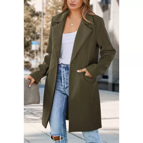 imagePRETTYGARDEN Womens 2023 Fall Long Blazer Jackets Long Sleeve Lapel Pockets Loose Fit Work Casual Blazers OuterwearArmy Green