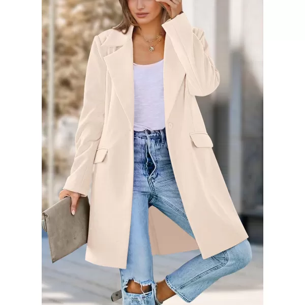 imagePRETTYGARDEN Womens 2023 Fall Long Blazer Jackets Long Sleeve Lapel Pockets Loose Fit Work Casual Blazers OuterwearBeige