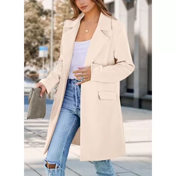imagePRETTYGARDEN Womens 2023 Fall Long Blazer Jackets Long Sleeve Lapel Pockets Loose Fit Work Casual Blazers OuterwearBeige