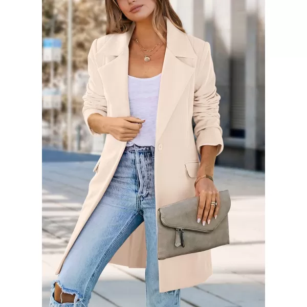 imagePRETTYGARDEN Womens 2023 Fall Long Blazer Jackets Long Sleeve Lapel Pockets Loose Fit Work Casual Blazers OuterwearBeige