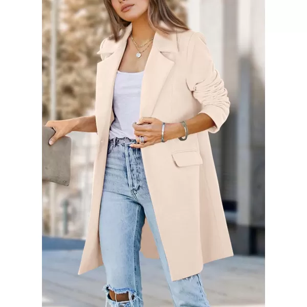 imagePRETTYGARDEN Womens 2023 Fall Long Blazer Jackets Long Sleeve Lapel Pockets Loose Fit Work Casual Blazers OuterwearBeige