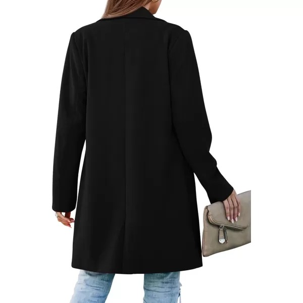 imagePRETTYGARDEN Womens 2023 Fall Long Blazer Jackets Long Sleeve Lapel Pockets Loose Fit Work Casual Blazers OuterwearBlack