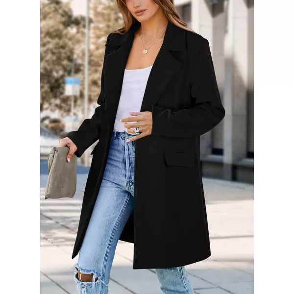 imagePRETTYGARDEN Womens 2023 Fall Long Blazer Jackets Long Sleeve Lapel Pockets Loose Fit Work Casual Blazers OuterwearBlack