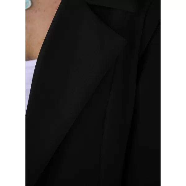 imagePRETTYGARDEN Womens 2023 Fall Long Blazer Jackets Long Sleeve Lapel Pockets Loose Fit Work Casual Blazers OuterwearBlack