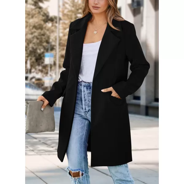 imagePRETTYGARDEN Womens 2023 Fall Long Blazer Jackets Long Sleeve Lapel Pockets Loose Fit Work Casual Blazers OuterwearBlack