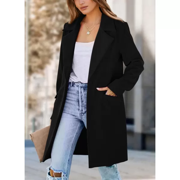imagePRETTYGARDEN Womens 2023 Fall Long Blazer Jackets Long Sleeve Lapel Pockets Loose Fit Work Casual Blazers OuterwearBlack
