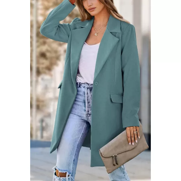 imagePRETTYGARDEN Womens 2023 Fall Long Blazer Jackets Long Sleeve Lapel Pockets Loose Fit Work Casual Blazers OuterwearBlue Green