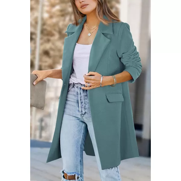 imagePRETTYGARDEN Womens 2023 Fall Long Blazer Jackets Long Sleeve Lapel Pockets Loose Fit Work Casual Blazers OuterwearBlue Green