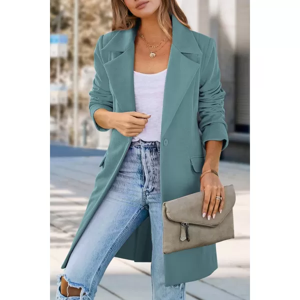 imagePRETTYGARDEN Womens 2023 Fall Long Blazer Jackets Long Sleeve Lapel Pockets Loose Fit Work Casual Blazers OuterwearBlue Green