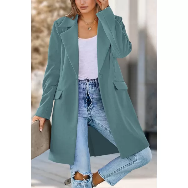 imagePRETTYGARDEN Womens 2023 Fall Long Blazer Jackets Long Sleeve Lapel Pockets Loose Fit Work Casual Blazers OuterwearBlue Green