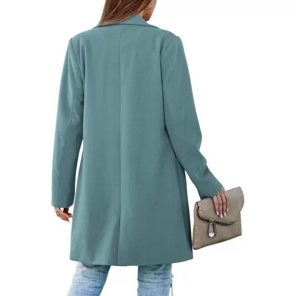 imagePRETTYGARDEN Womens 2023 Fall Long Blazer Jackets Long Sleeve Lapel Pockets Loose Fit Work Casual Blazers OuterwearBlue Green