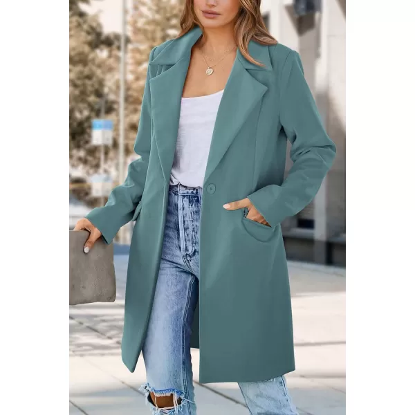 imagePRETTYGARDEN Womens 2023 Fall Long Blazer Jackets Long Sleeve Lapel Pockets Loose Fit Work Casual Blazers OuterwearBlue Green